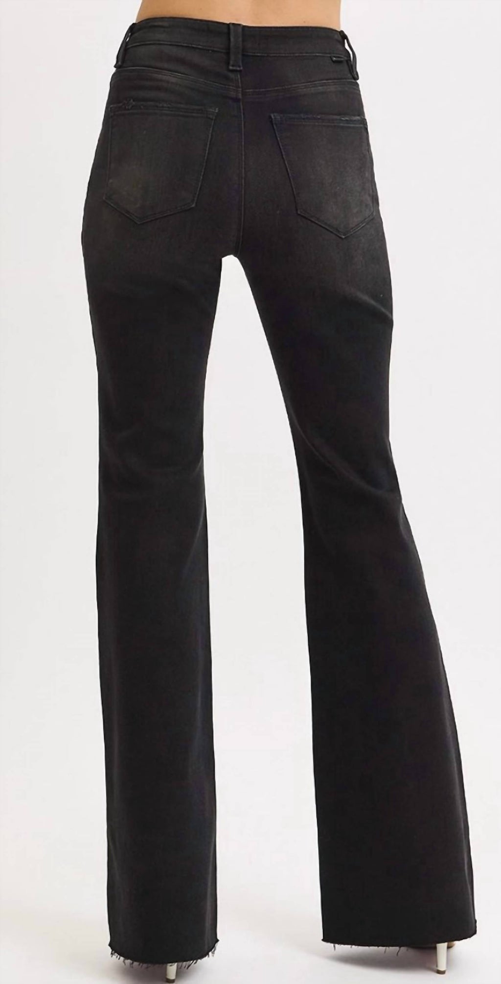 Risen - High Rise Flare Raw Cut Hem Jeans