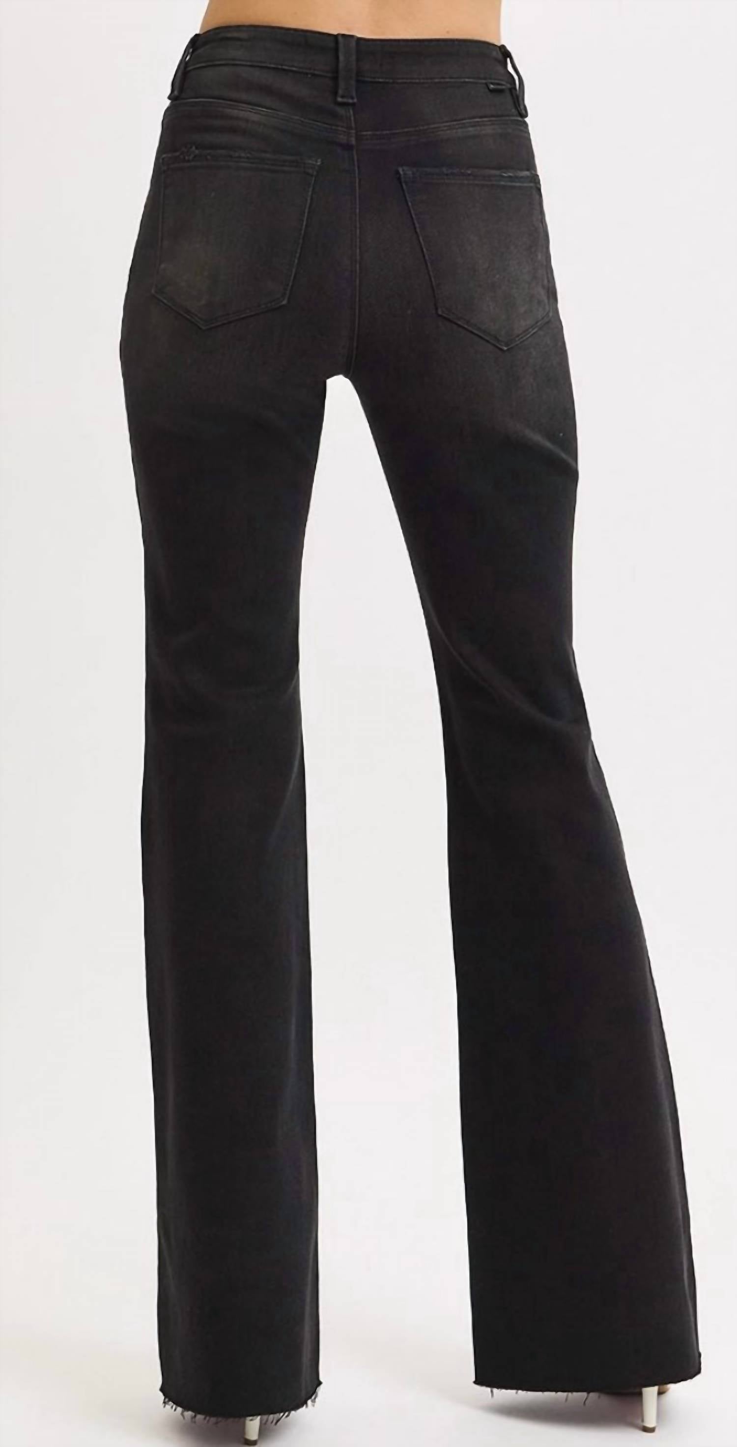 Risen - High Rise Flare Raw Cut Hem Jeans