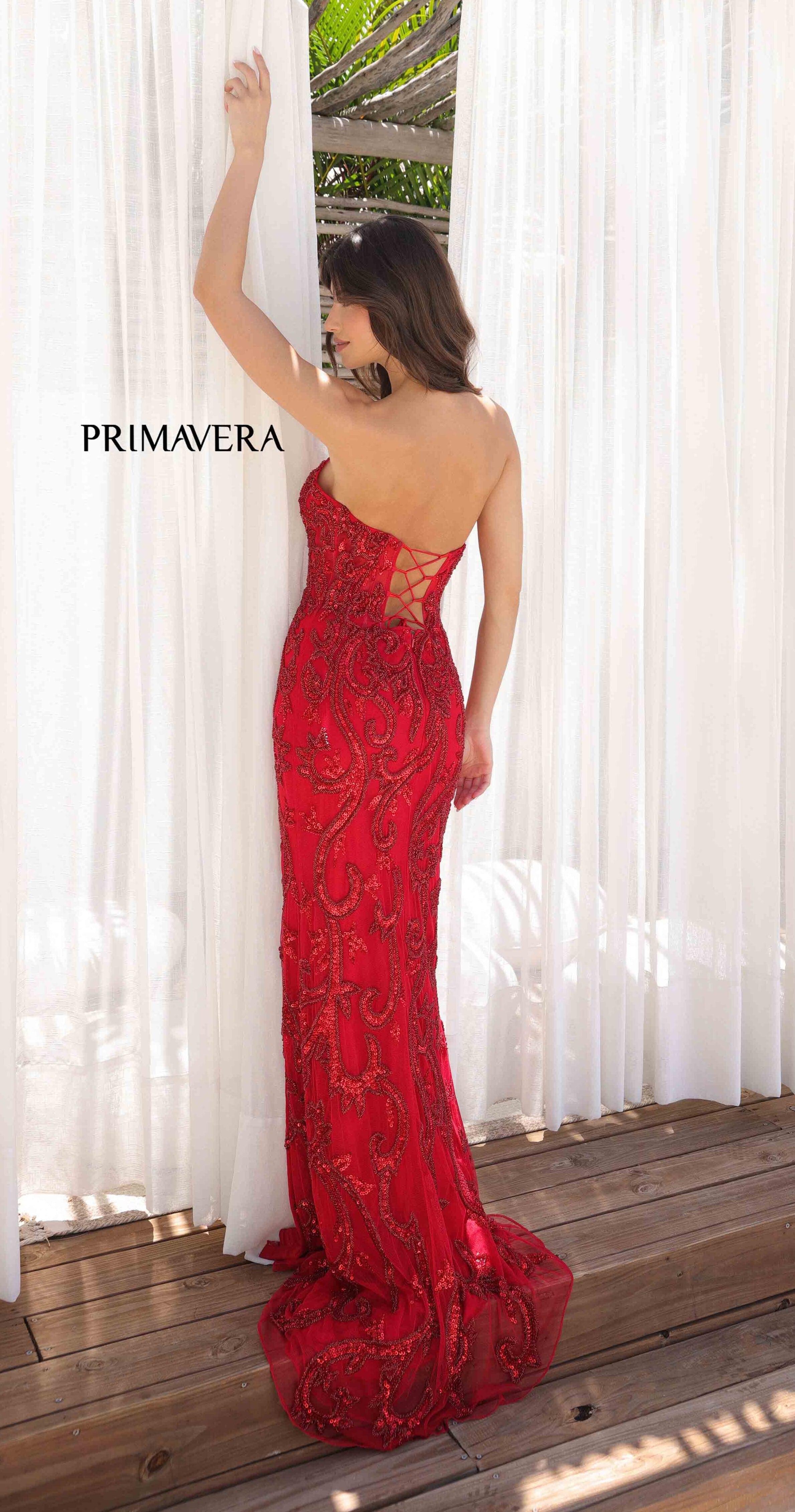 4356 - Primavera - Strapless Beaded Dress with Corset Back