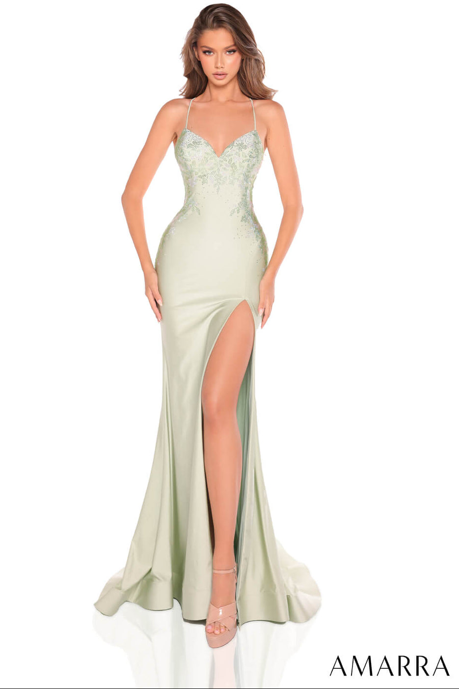 88235 - Amarra - Fitted Hot Stone Gown With V-Neckline