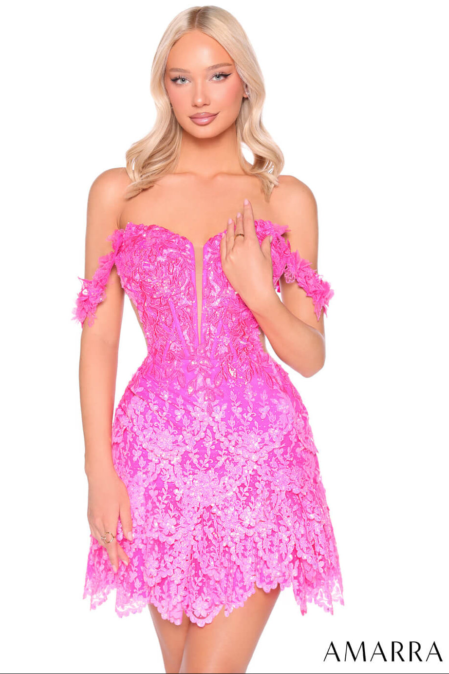 88926 - Amarra - Off-Shoulder Floral Appliqu¨¦ Sequin Mini Dress