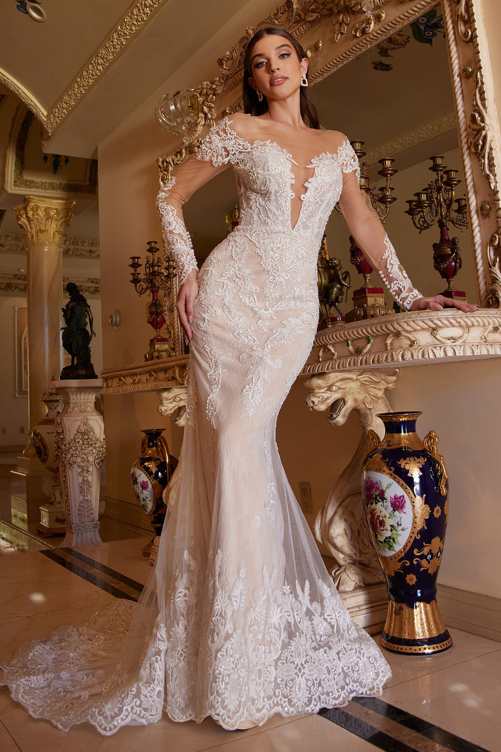 A1022 - BOHEMIAN LACE MERMAID GOWN - Andrea & Leo