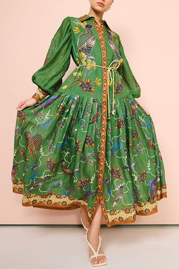 Printed Cardigan Printed Wide Hem Long Sleeve Dress for Amplified craft