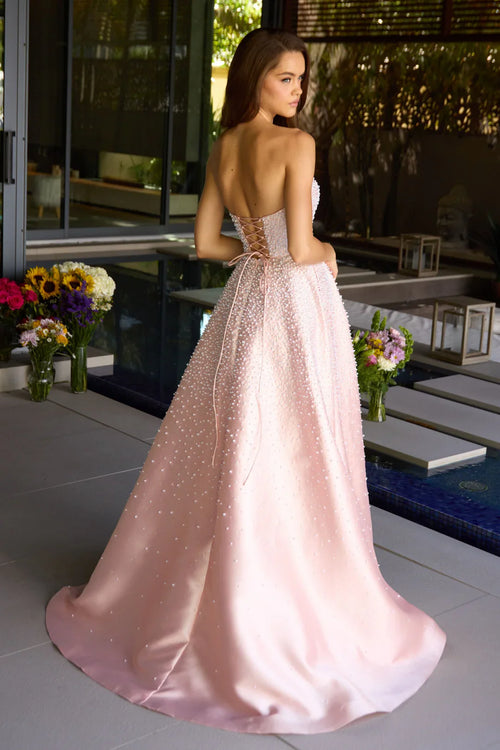 42500 - Ava Presley - Strapless A-line Pearl Embellished Dress