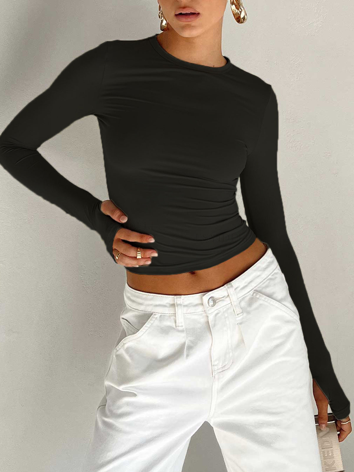 Long Sleeve Fitted Top – Crew Neck