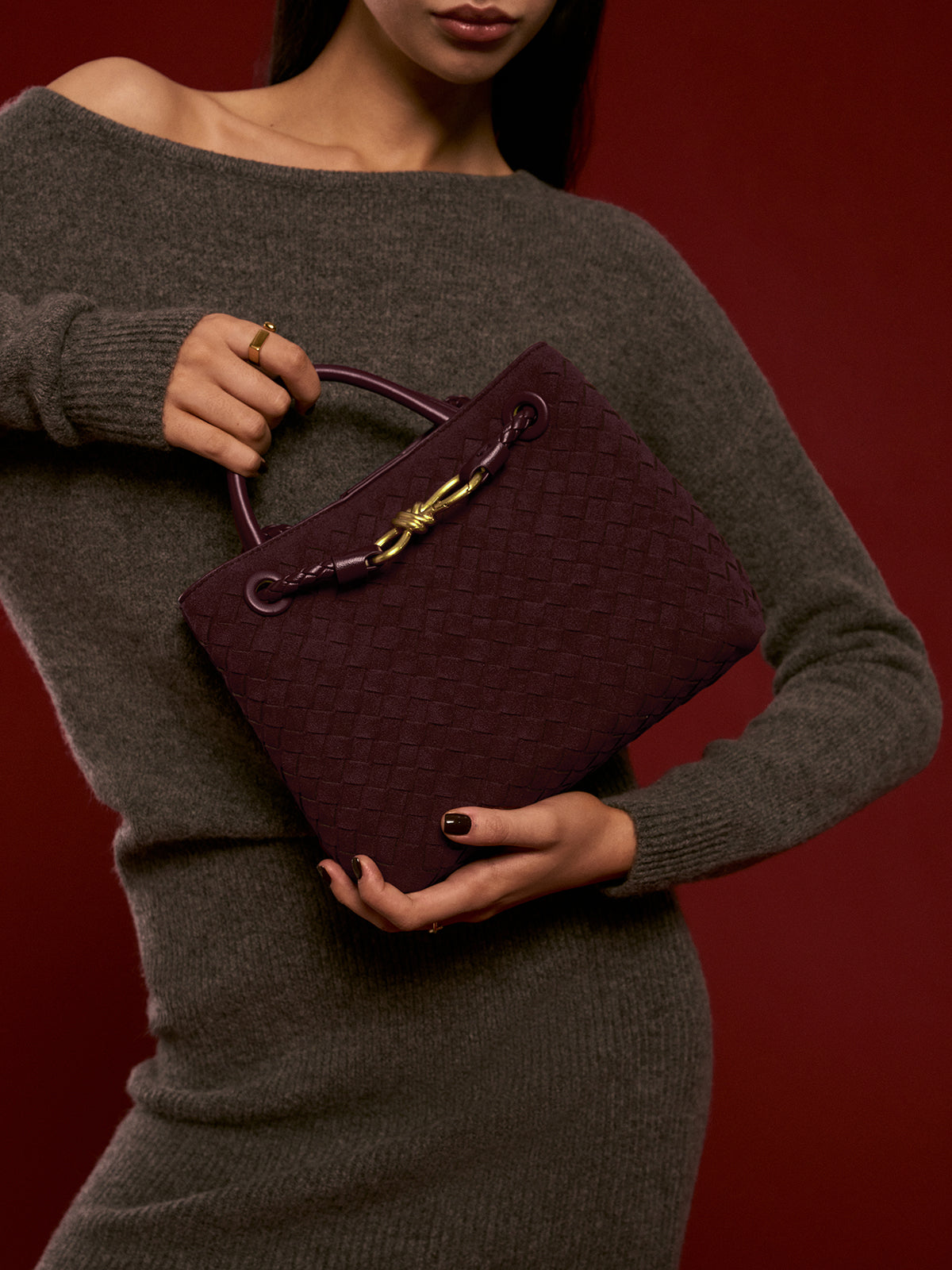 Woven Crossbody Tote with Gold Hardware