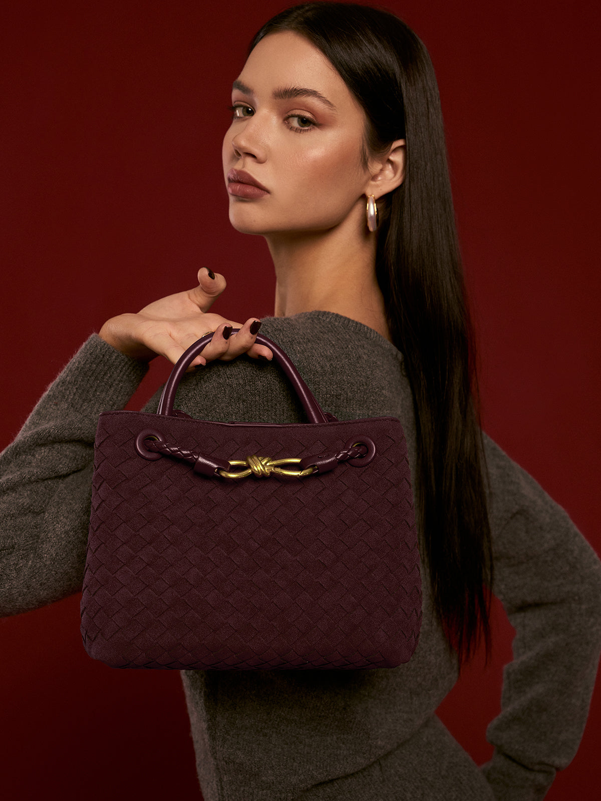 Woven Crossbody Tote with Gold Hardware