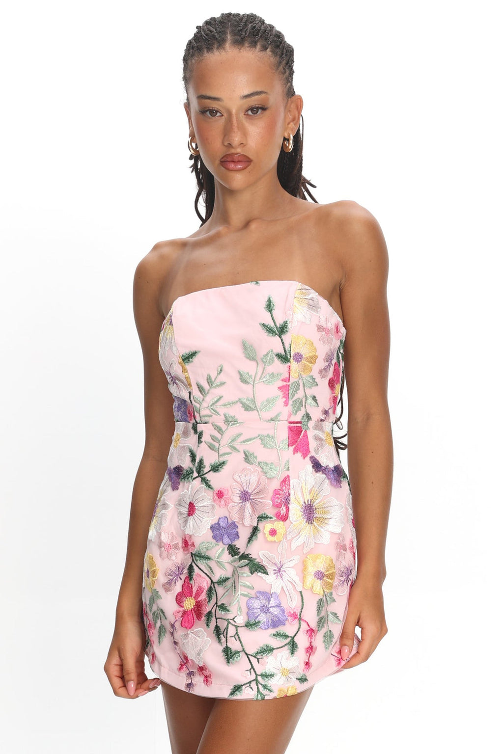 Gardenia Mini Dress - Strapless Floral Embroidered Mini