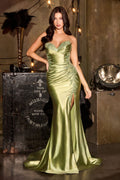 Fiona Gown - Fitted Satin Dress With Floral Lace
