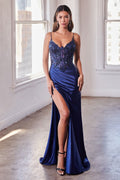 CALLIOPE GOWN - STRETCH SATIN GLITTER & LACE DRESS