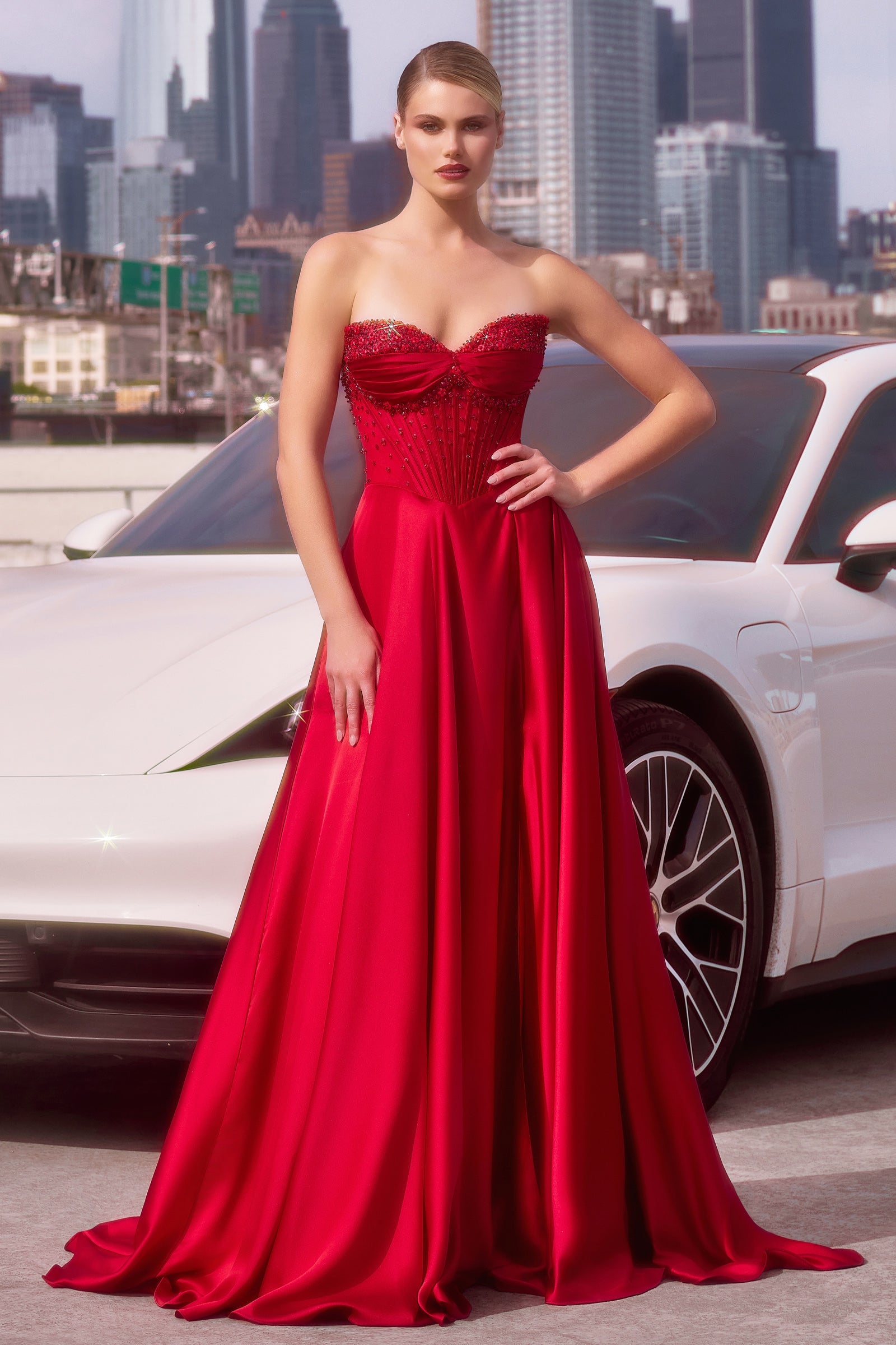 Melanie Gown - A-line Dress with Beaded Bodice & Corset Back