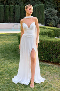 Ingrid Gown - Off White Strapless Shimmer Chiffon Dress with Scarf