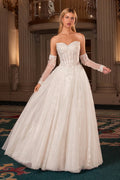 LILITH GOWN - A-LINE TULLE DRESS WITH GLOVES - OFF WHITE