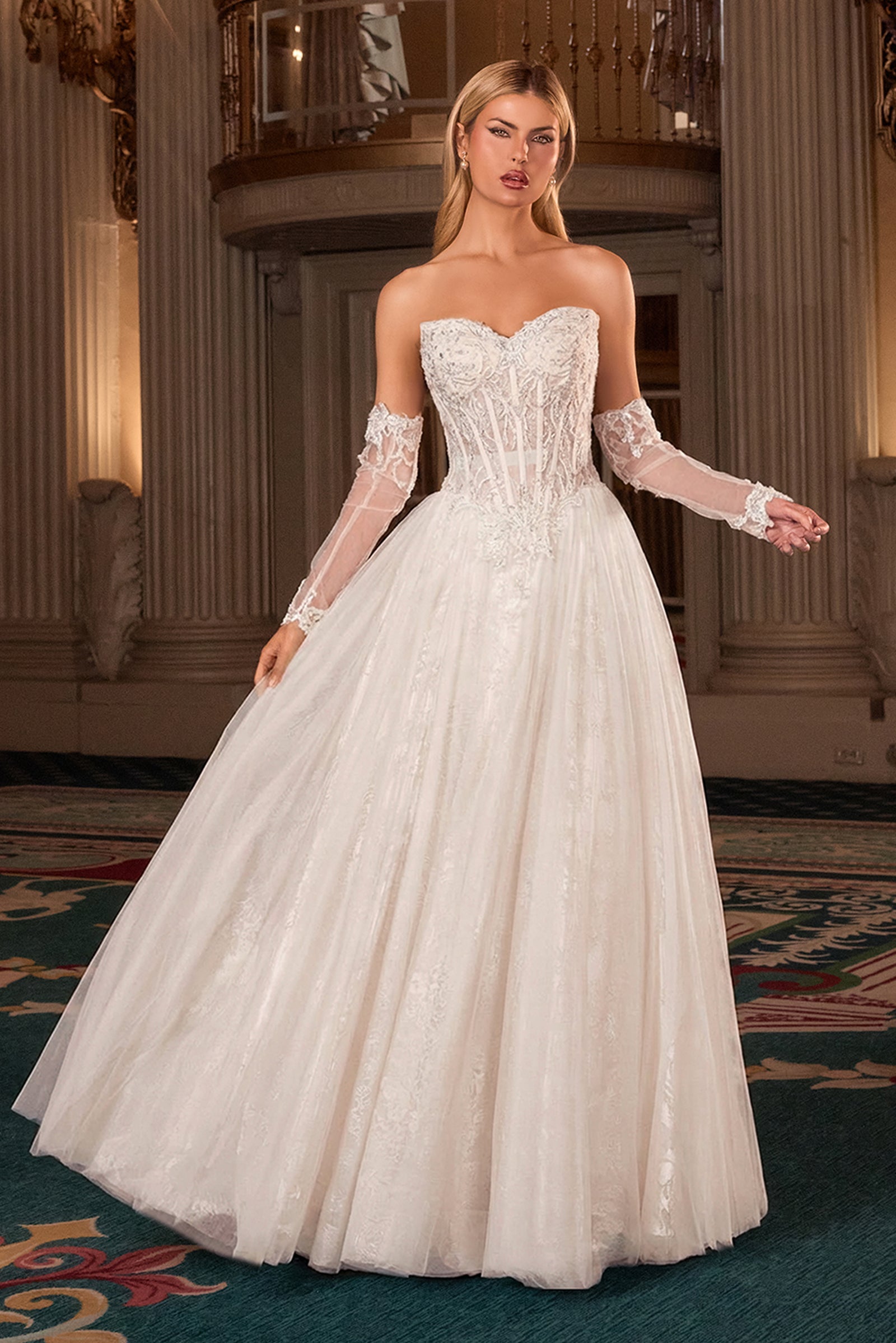 LILITH GOWN - A-LINE TULLE DRESS WITH GLOVES - OFF WHITE