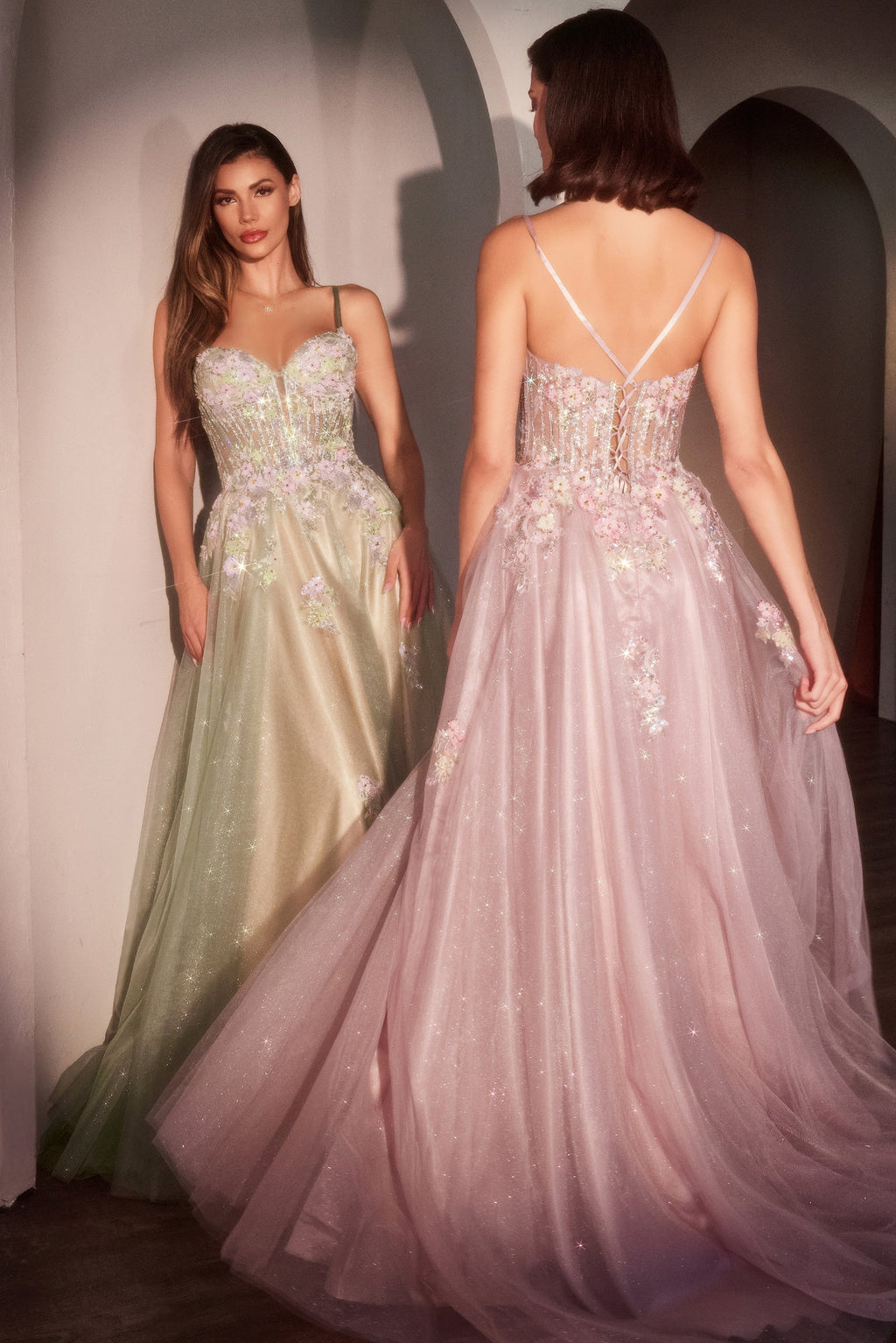 MEADOW GOWN - FLORAL A-LINE GLITTER TULLE DRESS