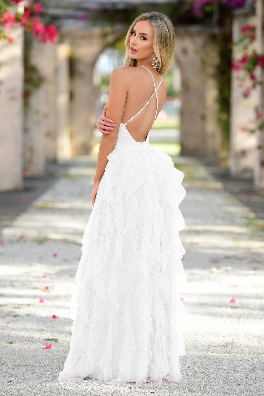 Size XS. Alances Maxi Dress - White Tulle - FINAL SALE