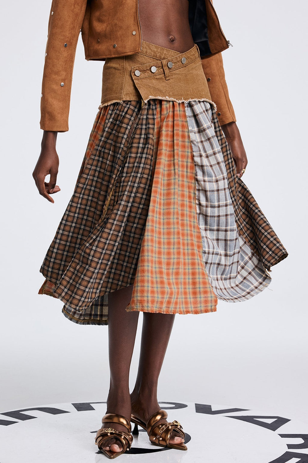 Divya Grid Ruffle Fringe Skirt
