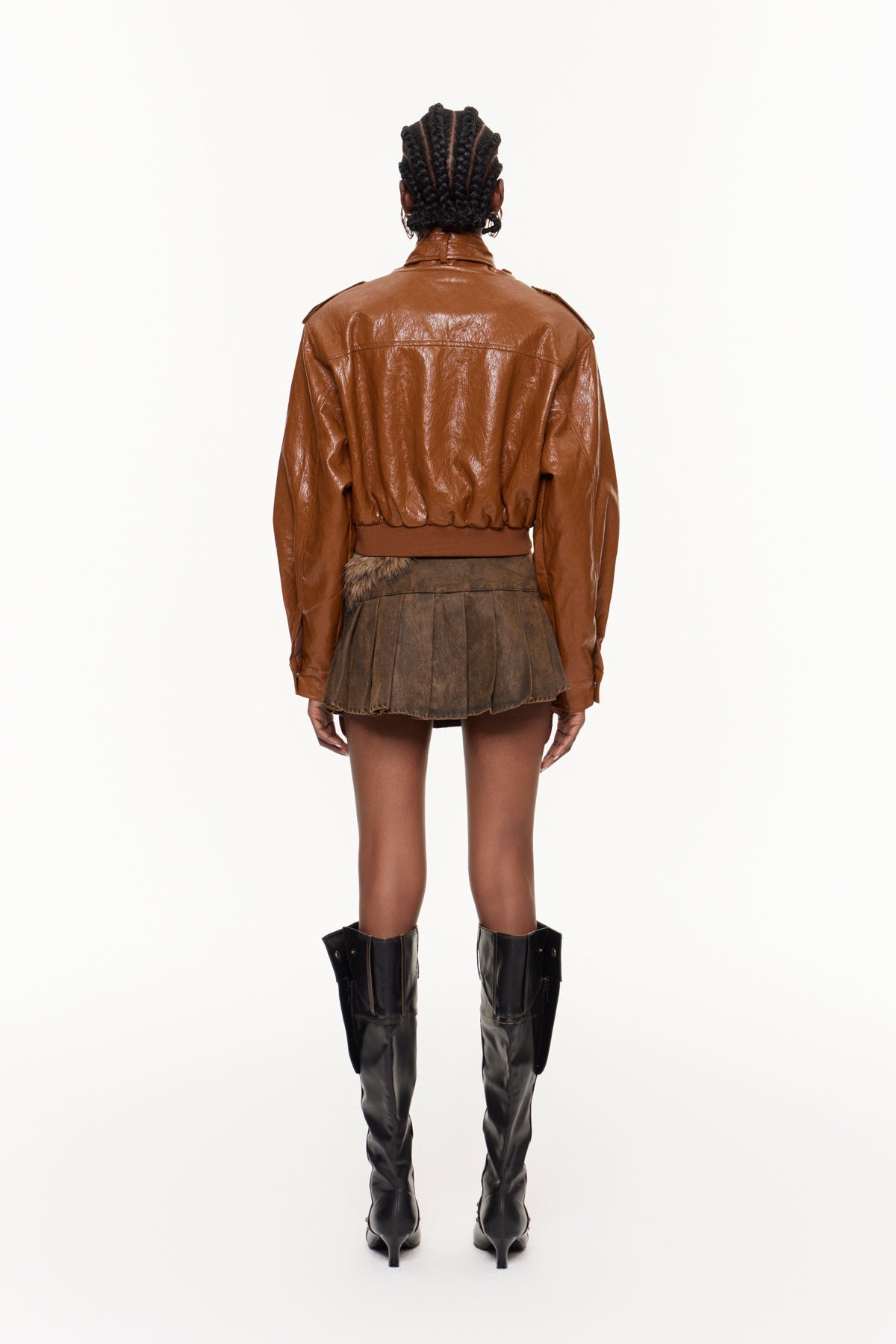 Egypt Faux Fur Pleated Denim Mini Skirt