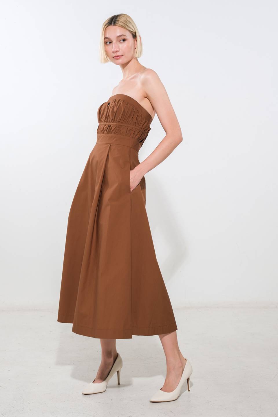 MYSTIC MIDI DRESS - STRAPLESS COTTON DRESS
