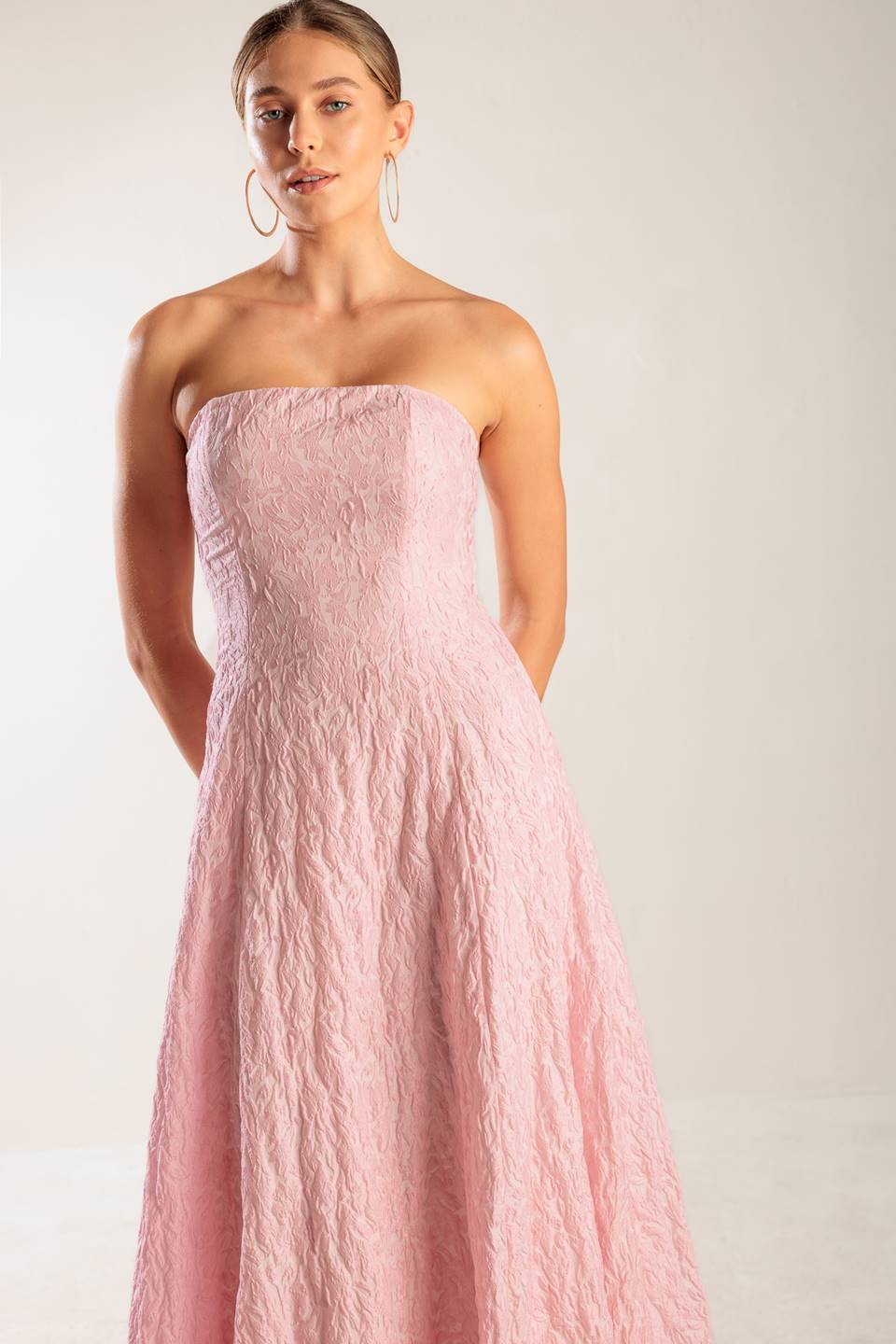 ROLL WITH IT LIGHT PINK MIDI DRESS