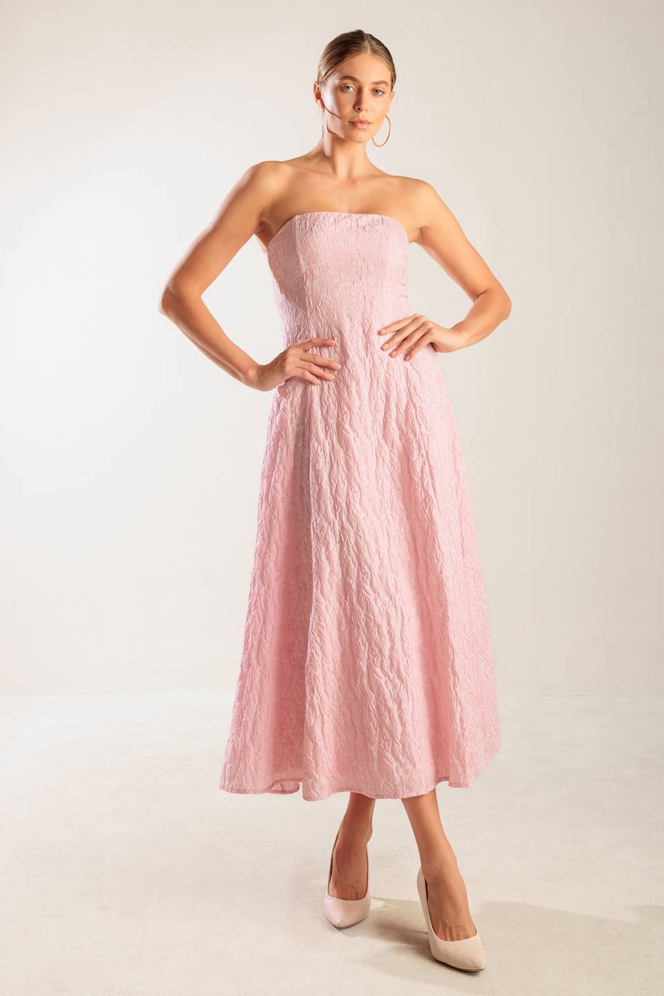 ROLL WITH IT LIGHT PINK MIDI DRESS