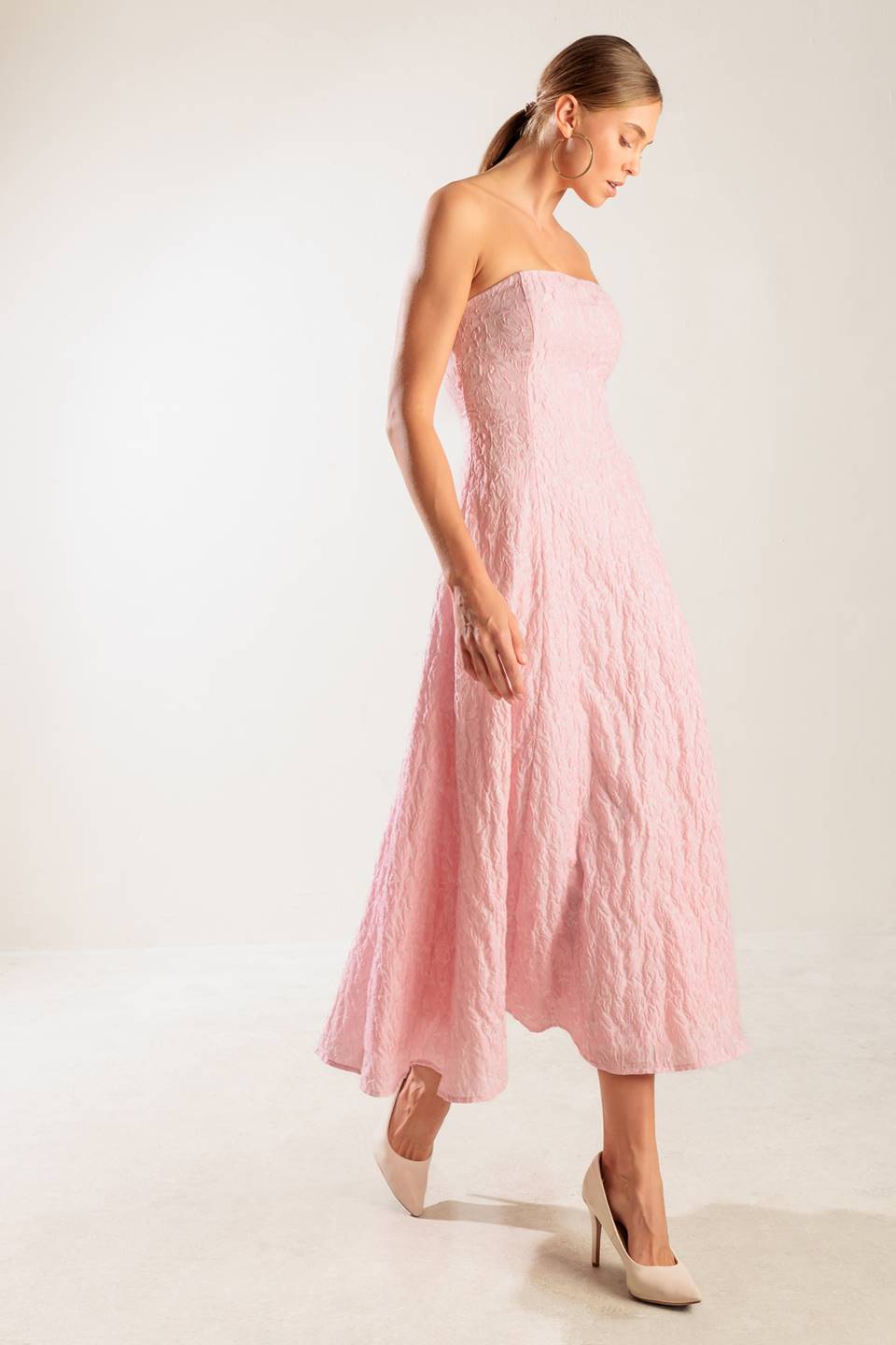 ROLL WITH IT LIGHT PINK MIDI DRESS
