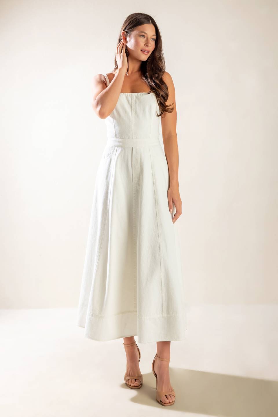 LET'S GO FOR A WALK - WHITE - LACE UP BACK MIDI DRESS