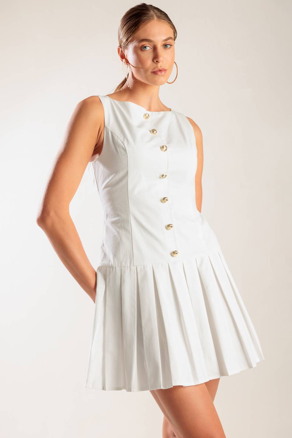 NO COMPARISONS PLEATED SKIRT MINI DRESS - WHITE