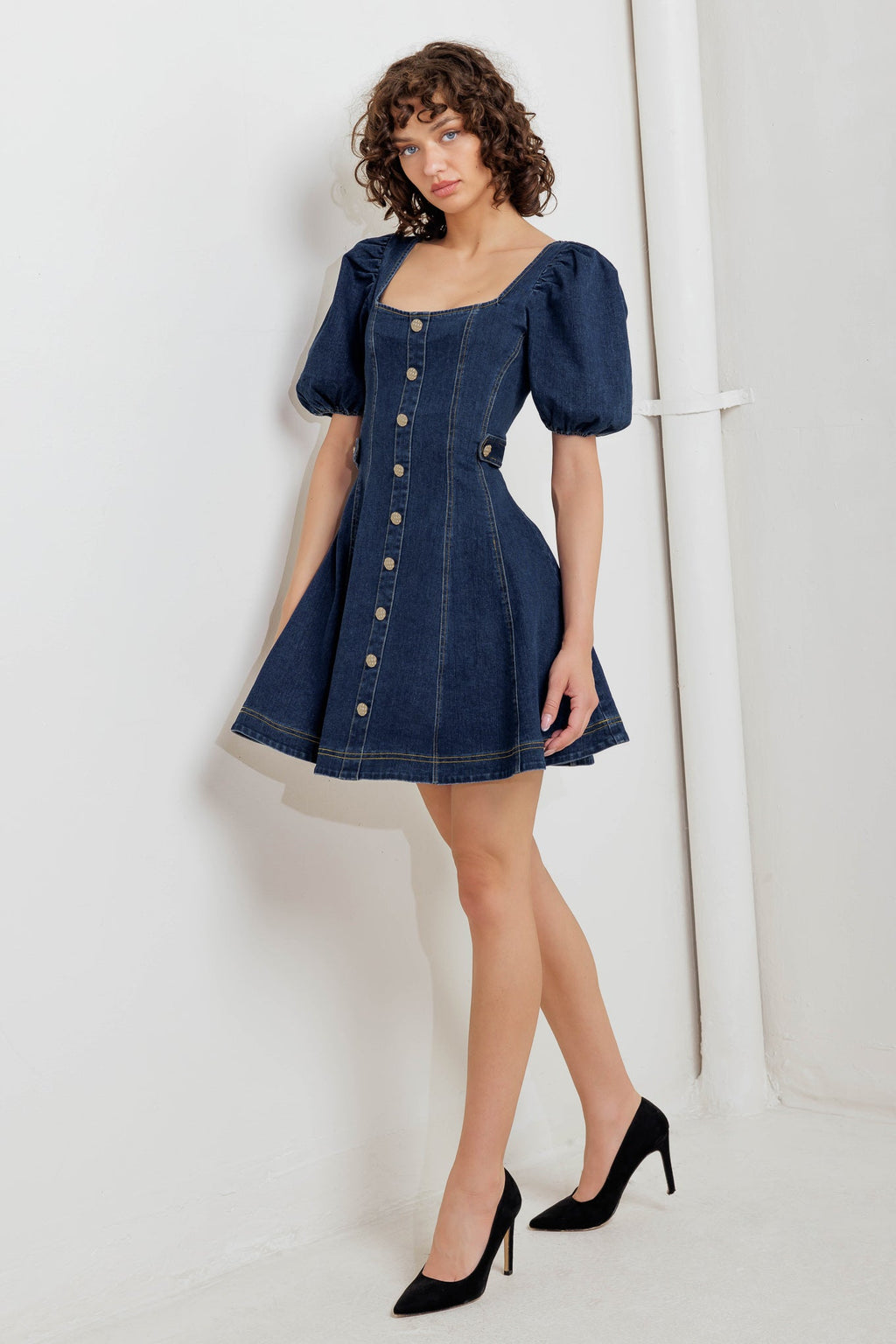 PUFF & PLAY DENIM MINI DRESS - FINAL SALE