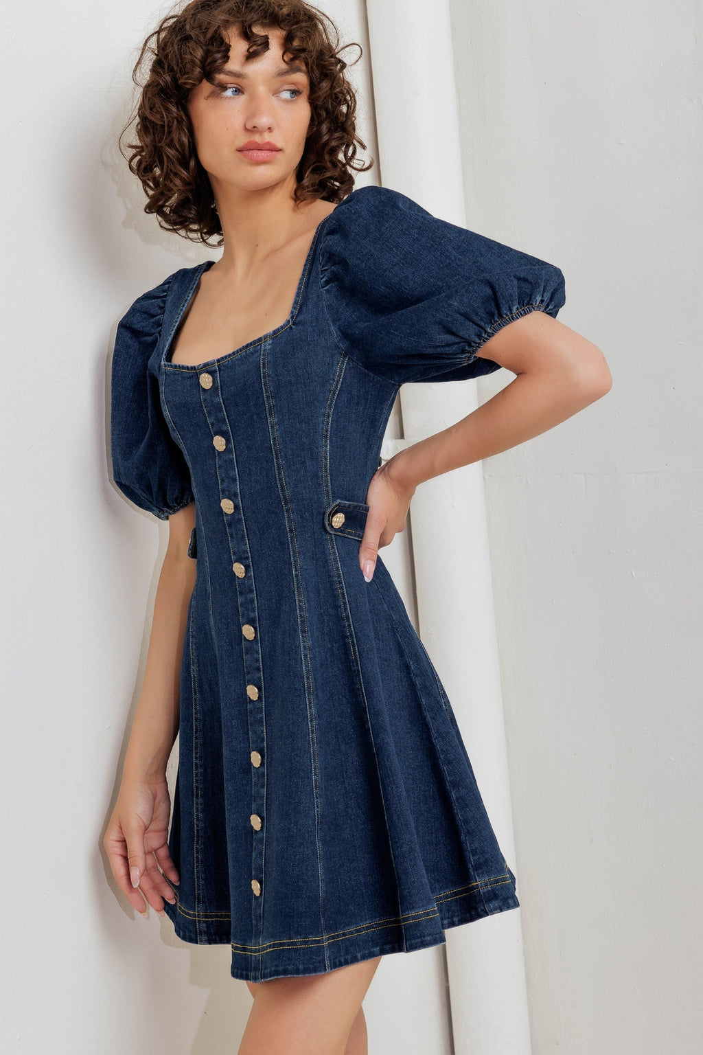 PUFF & PLAY DENIM MINI DRESS - FINAL SALE