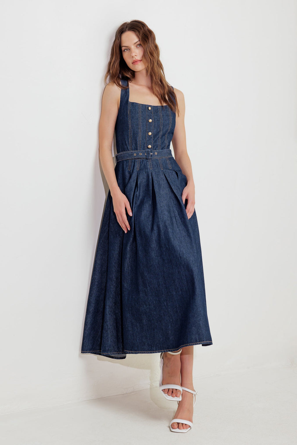 MOONLIGHT SERENADE DARK DENIM MIDI DRESS