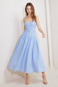 JOURNI STRIPED MIDI DRESS - BLUE & WHITE