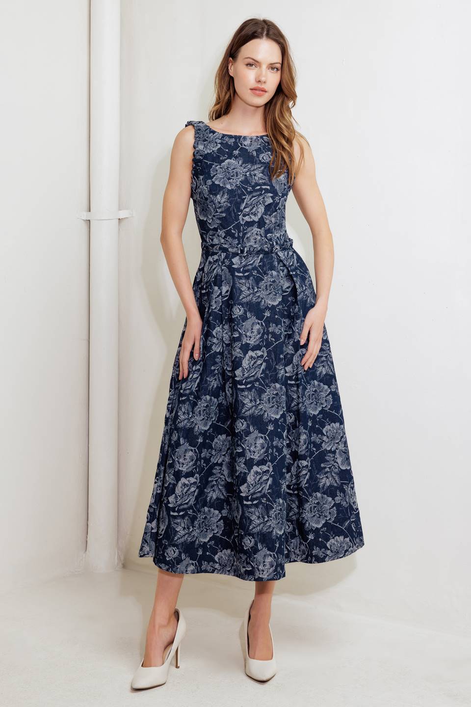 ROSE DENIM MIDI DRESS