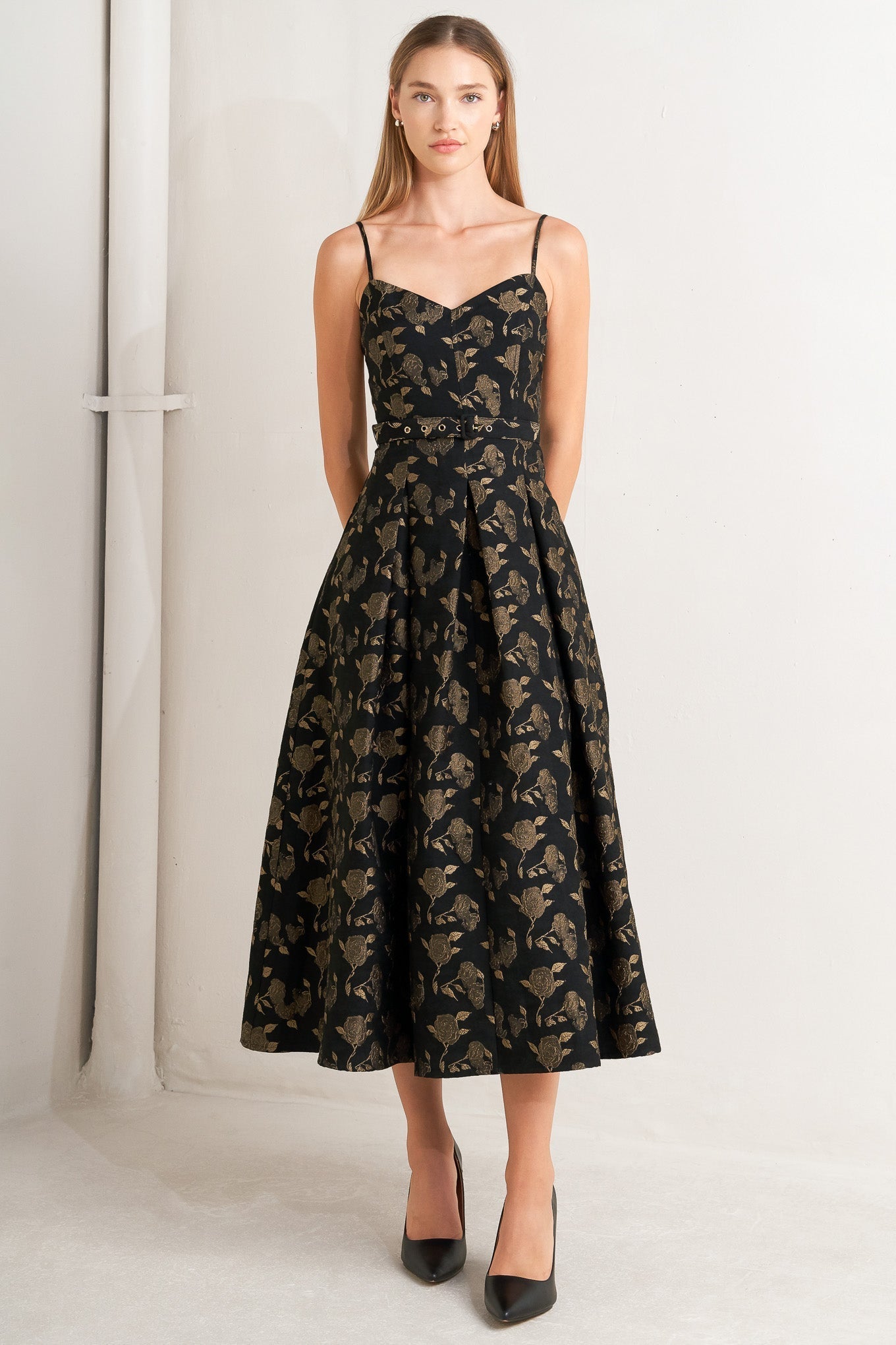 GARDEN OPERA BLACK & BROWN MIDI DRESS - FINAL SALE