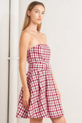 RED CHECK TWEED MINI DRESS