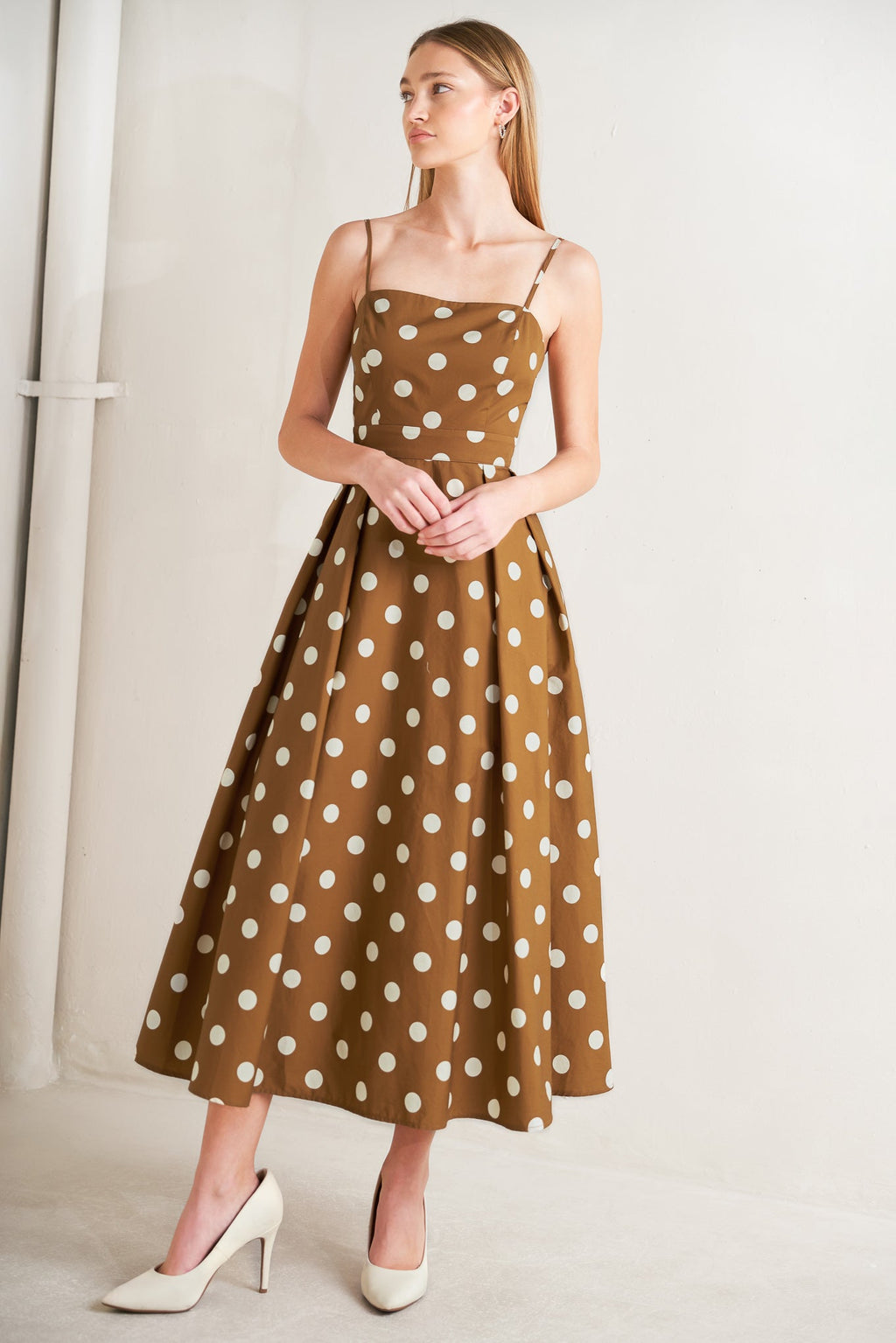 ESPRESSO DREAM POLKA DOT MIDI DRESS