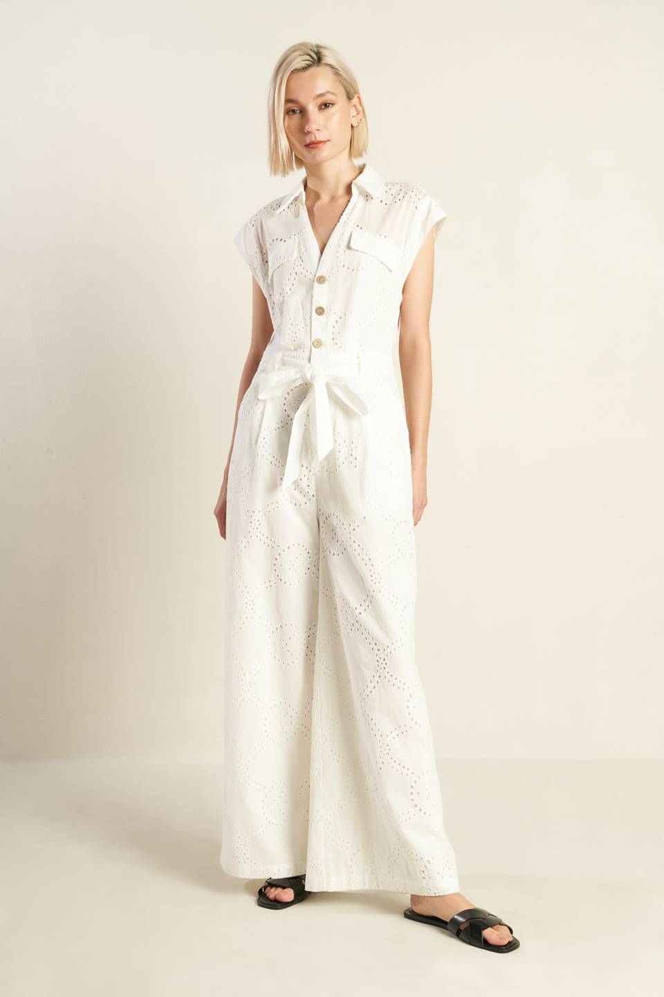 KNOW BETTER - WHITE EYELET JUMPSUIT