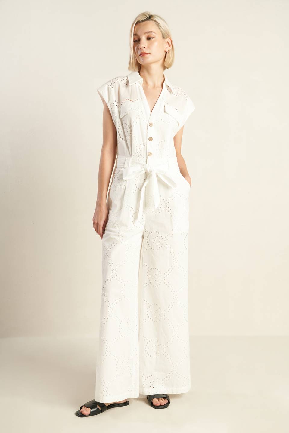 KNOW BETTER - WHITE EYELET JUMPSUIT