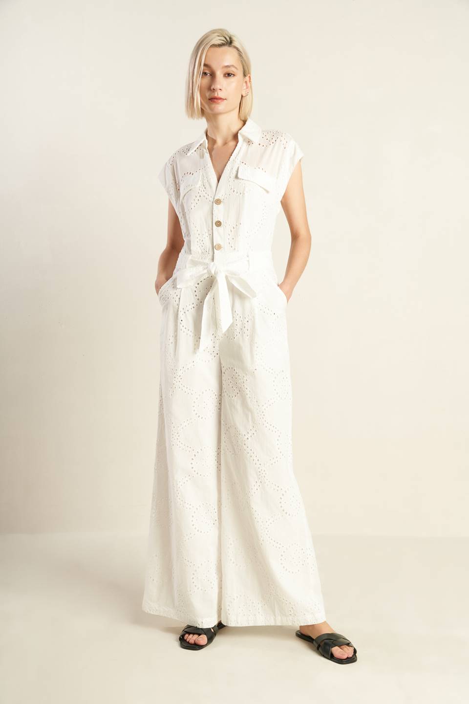 KNOW BETTER - WHITE EYELET JUMPSUIT