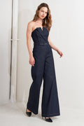 LE BONHEUR V CUT VOW DENIM JUMPSUIT - FINAL SALE