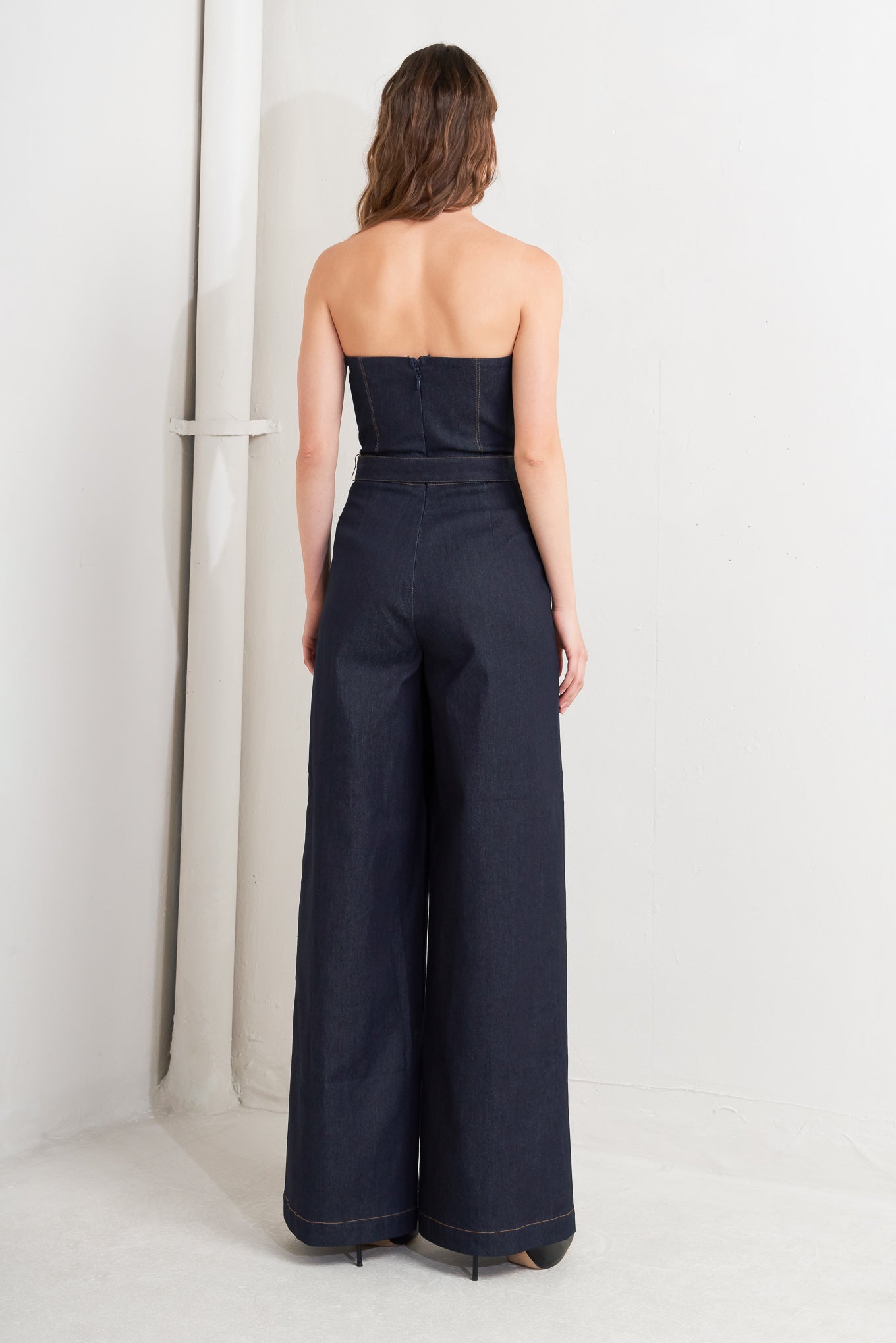 LE BONHEUR V CUT VOW DENIM JUMPSUIT - FINAL SALE