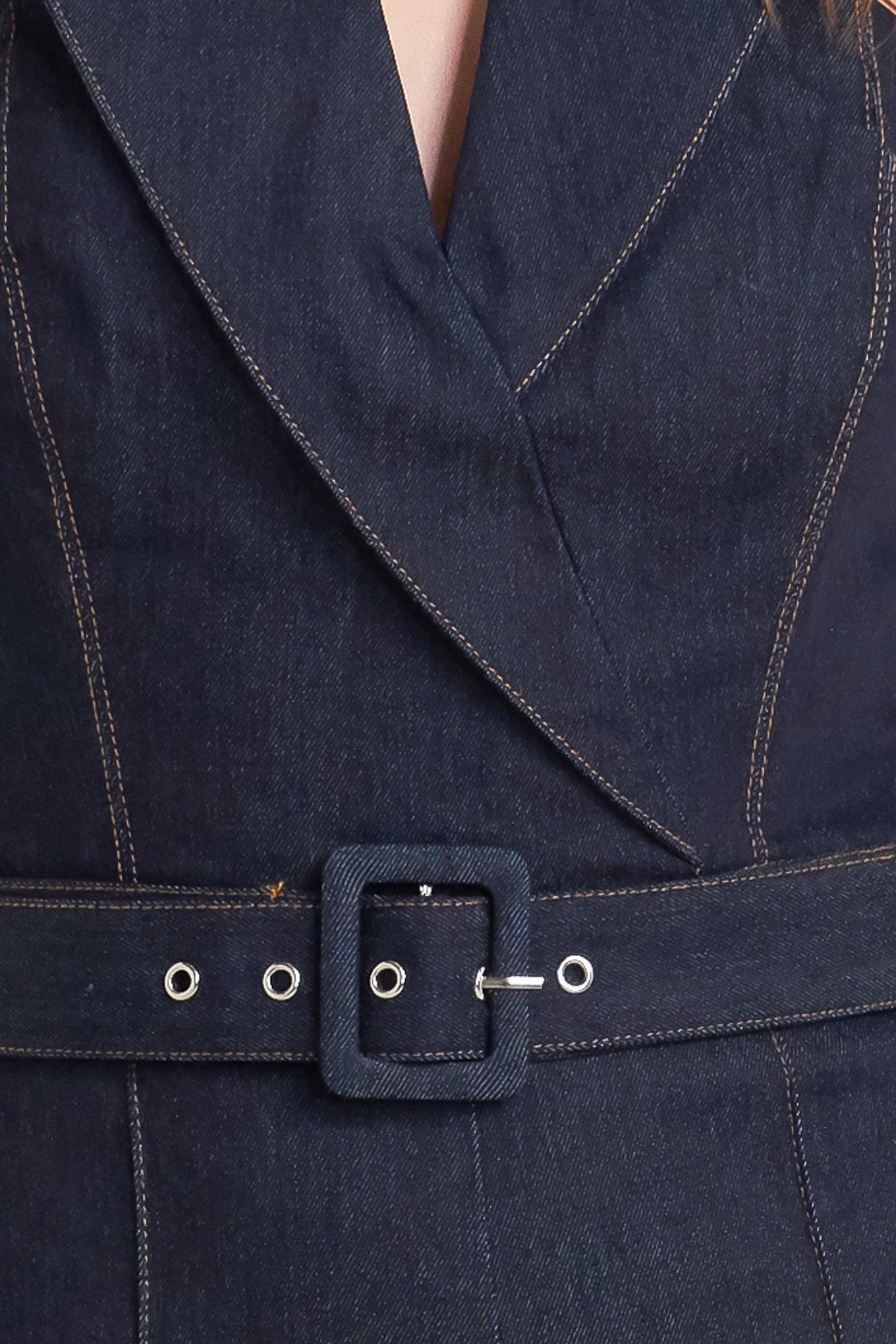 LE BONHEUR V CUT VOW DENIM JUMPSUIT - FINAL SALE