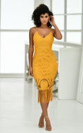 Khaleesi Dress - Mustard - Lace Dress With Fringe