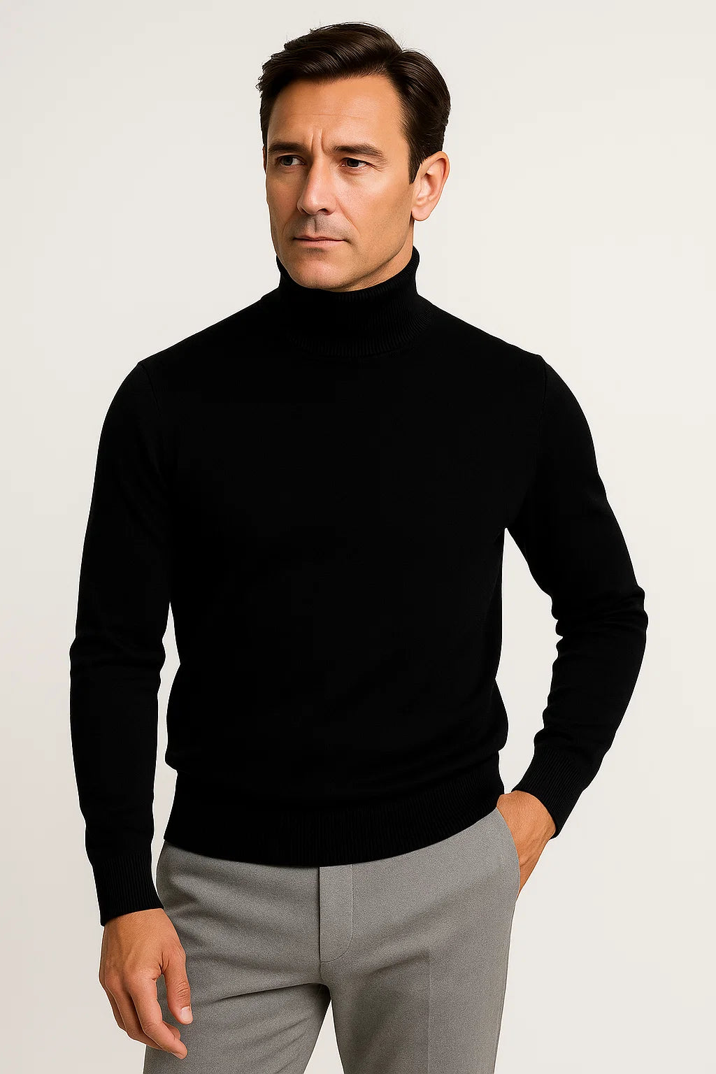 Men's  Wool Blend Turtleneck Sweater | Classic Knit | Regular Fit
