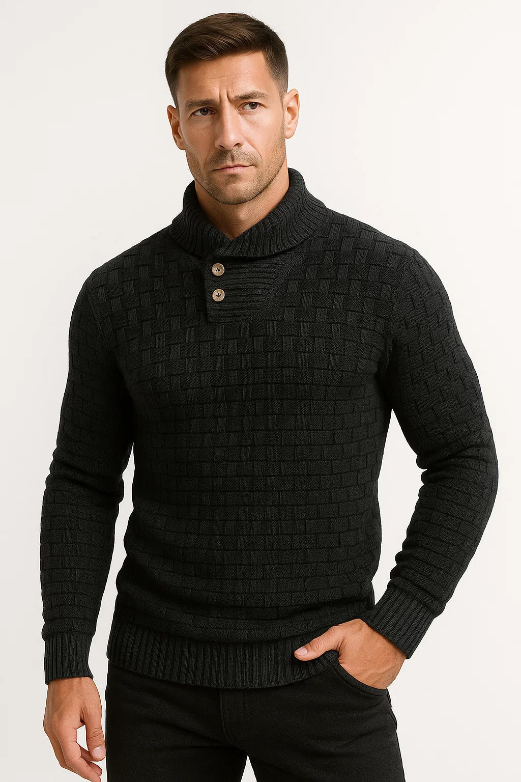 Men's  Maison Textured Knit Sweater | Shawl Collar | Button Detail