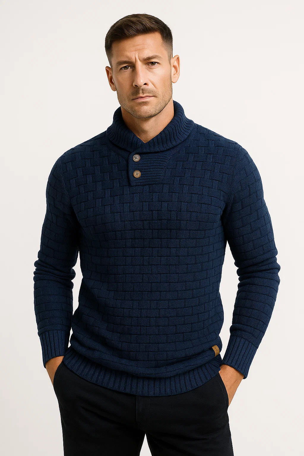 Men's  Maison Textured Knit Sweater | Shawl Collar | Button Detail