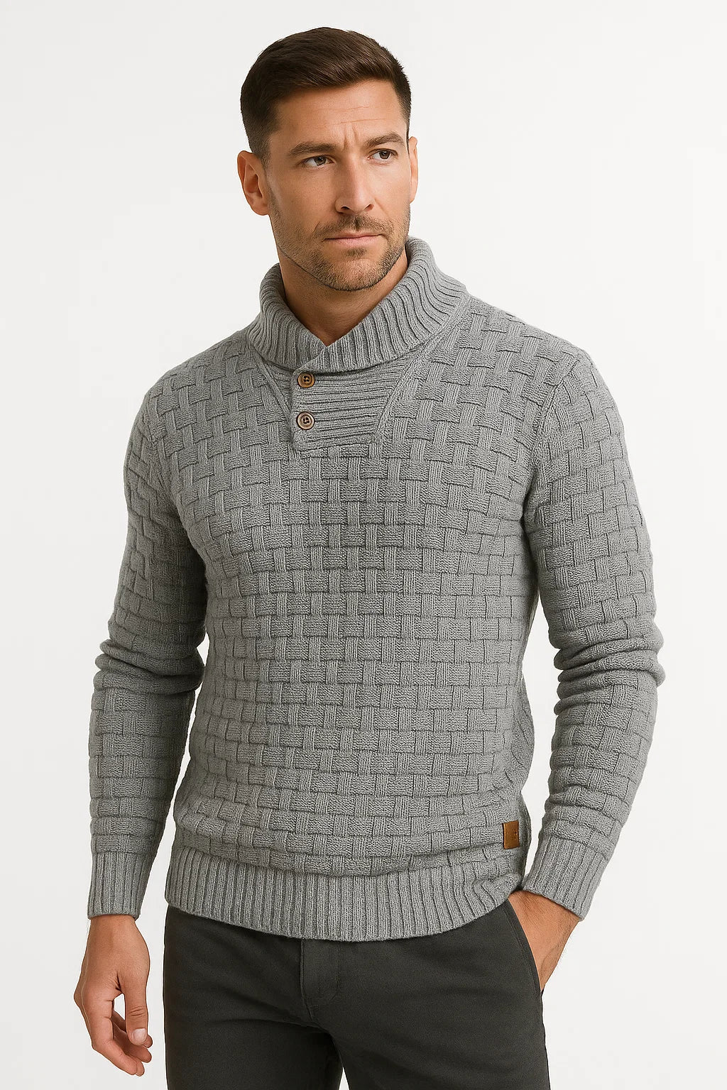 Men's  Maison Textured Knit Sweater | Shawl Collar | Button Detail