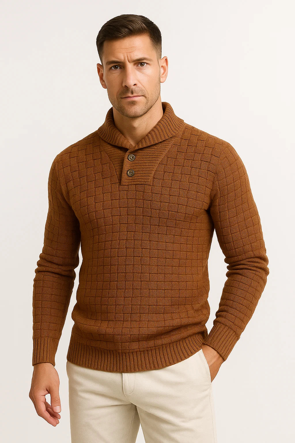 Men's  Maison Textured Knit Sweater | Shawl Collar | Button Detail