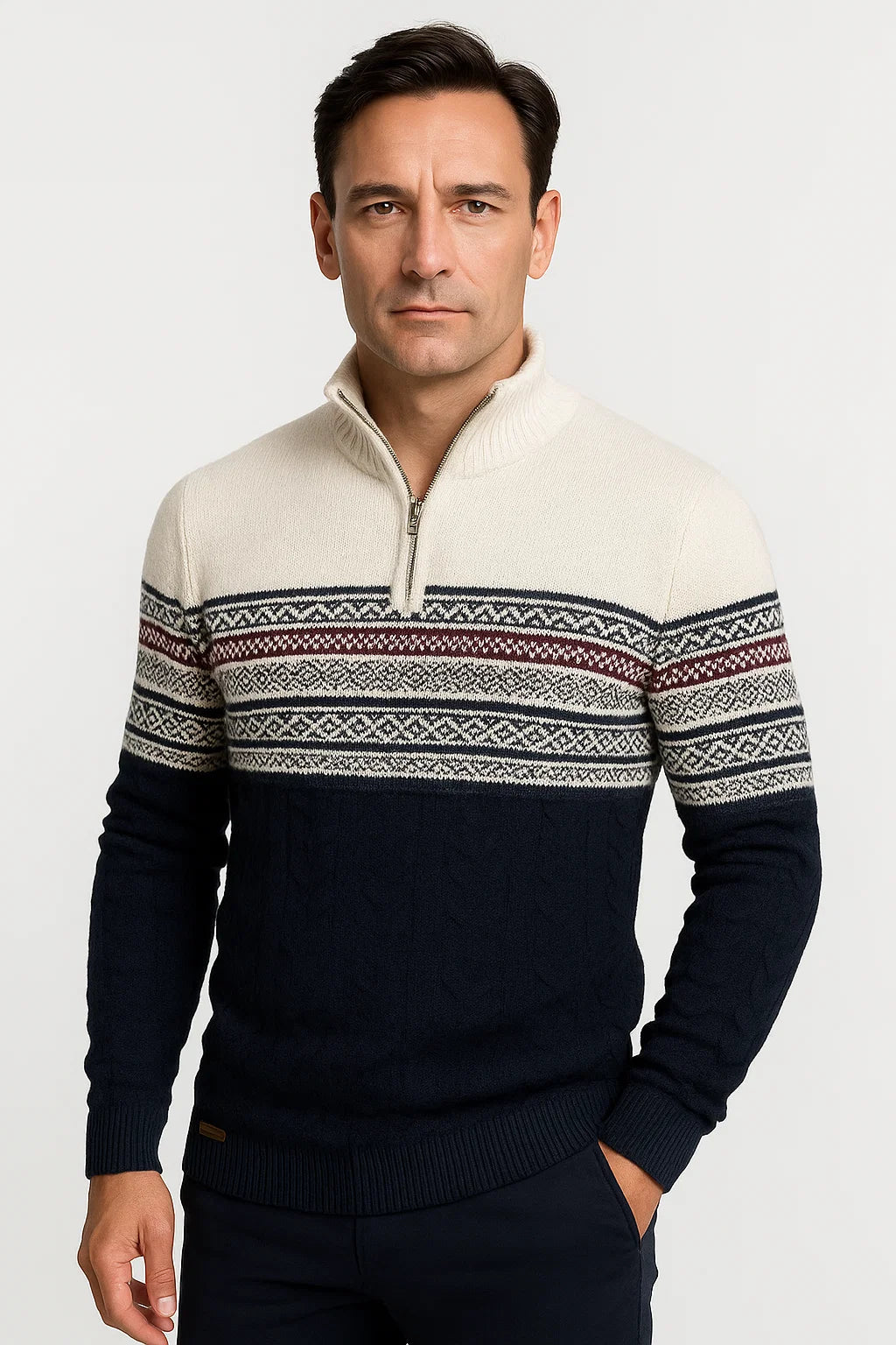 Men's Fair Isle Quarter-Zip Sweater | Cotton Blend | Modern Nordic Design