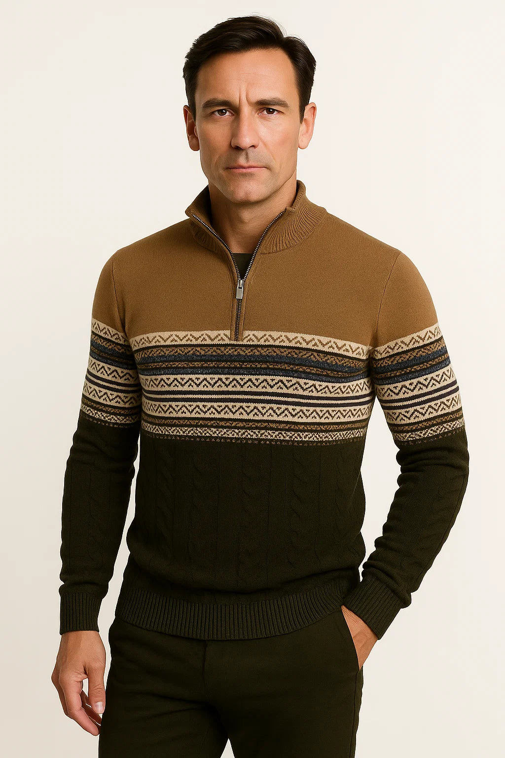 Men's Fair Isle Quarter-Zip Sweater | Cotton Blend | Modern Nordic Design